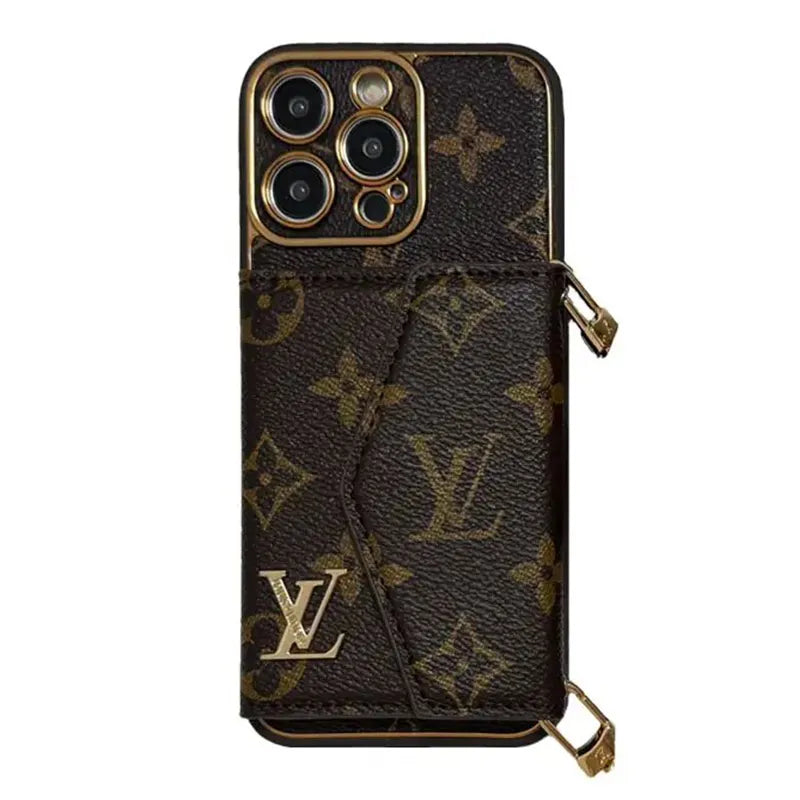 Monogram Leather L iPhone Wallet Case With Crossbody Strap