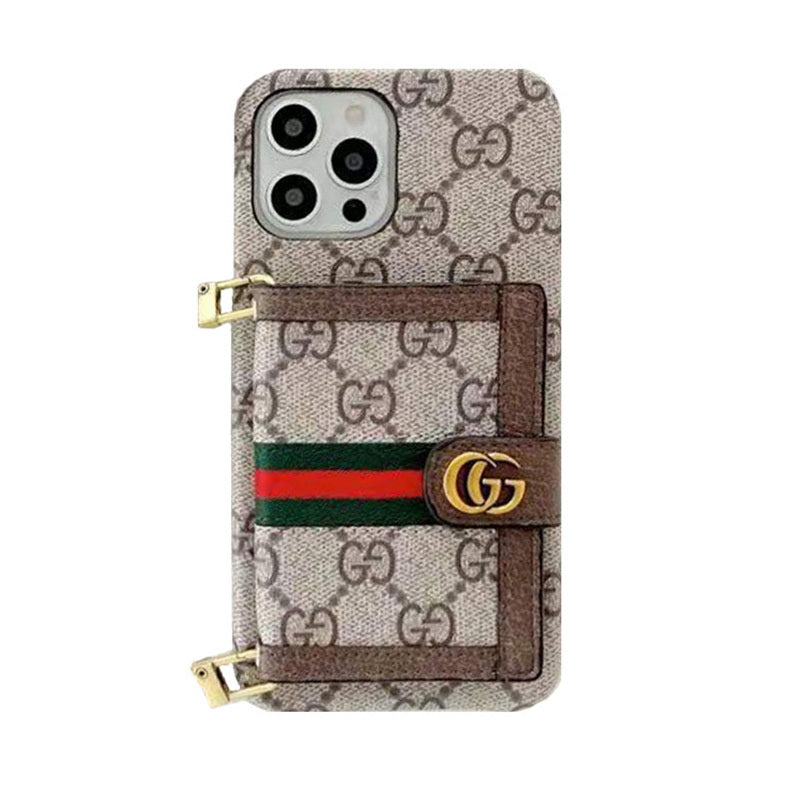 GG iPhone Case With Wallet And Crossbody Strap Brown