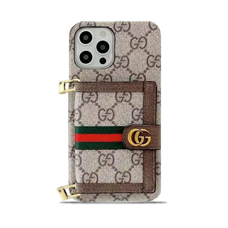 GG iPhone Case With Wallet And Crossbody Strap Brown