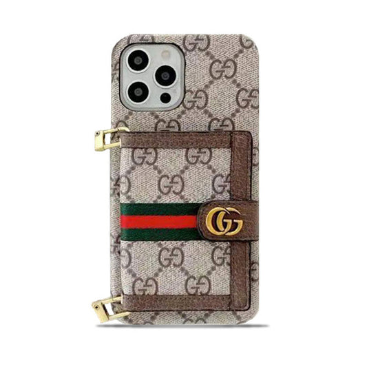 GG iPhone Case With Wallet And Crossbody Strap Brown