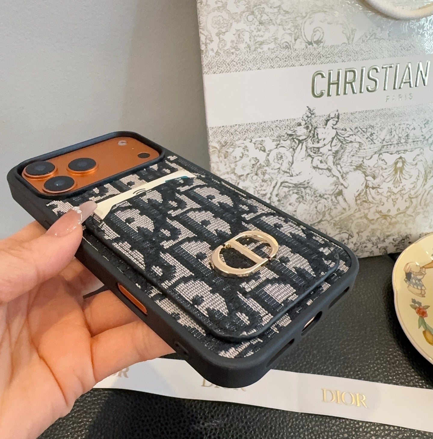Dior Card Holder Fabric Full-Cover Phone Case