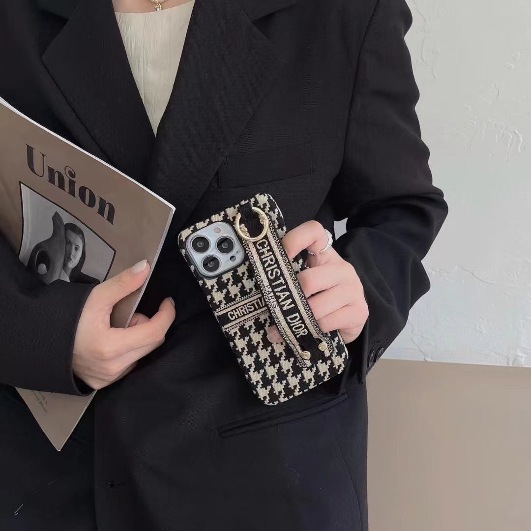 Luxury Textile CD Phone Case With Wrist Strap for iPhone