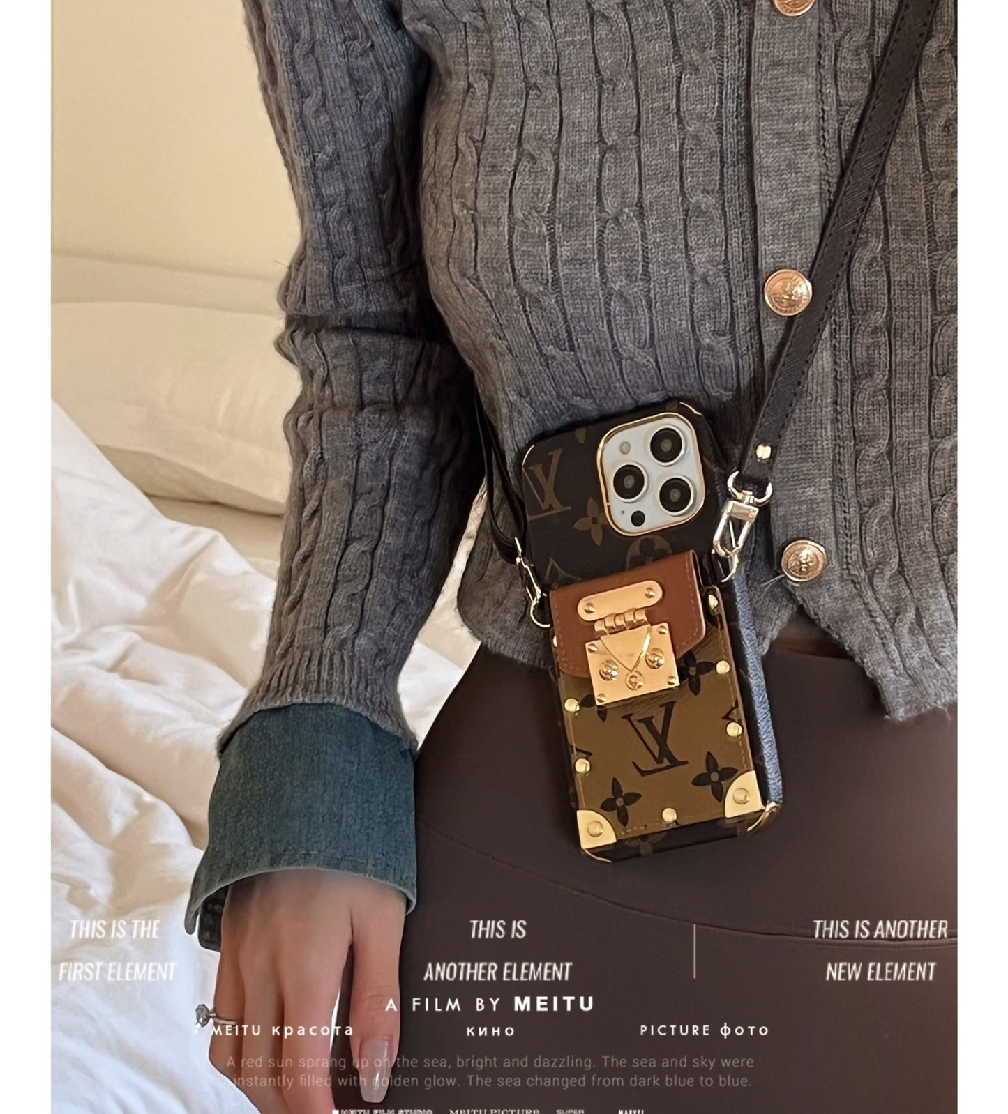 Stylish LV iPhone Case with Card Holder & Crossbody Strap