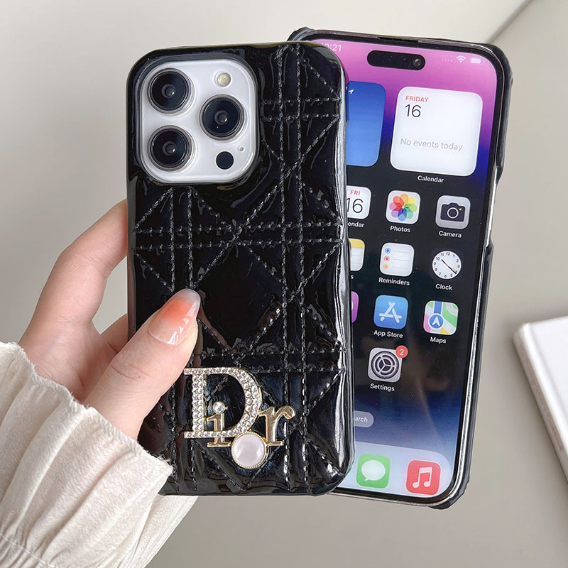 Luxury Black Monogram CD Leather iPhone Case