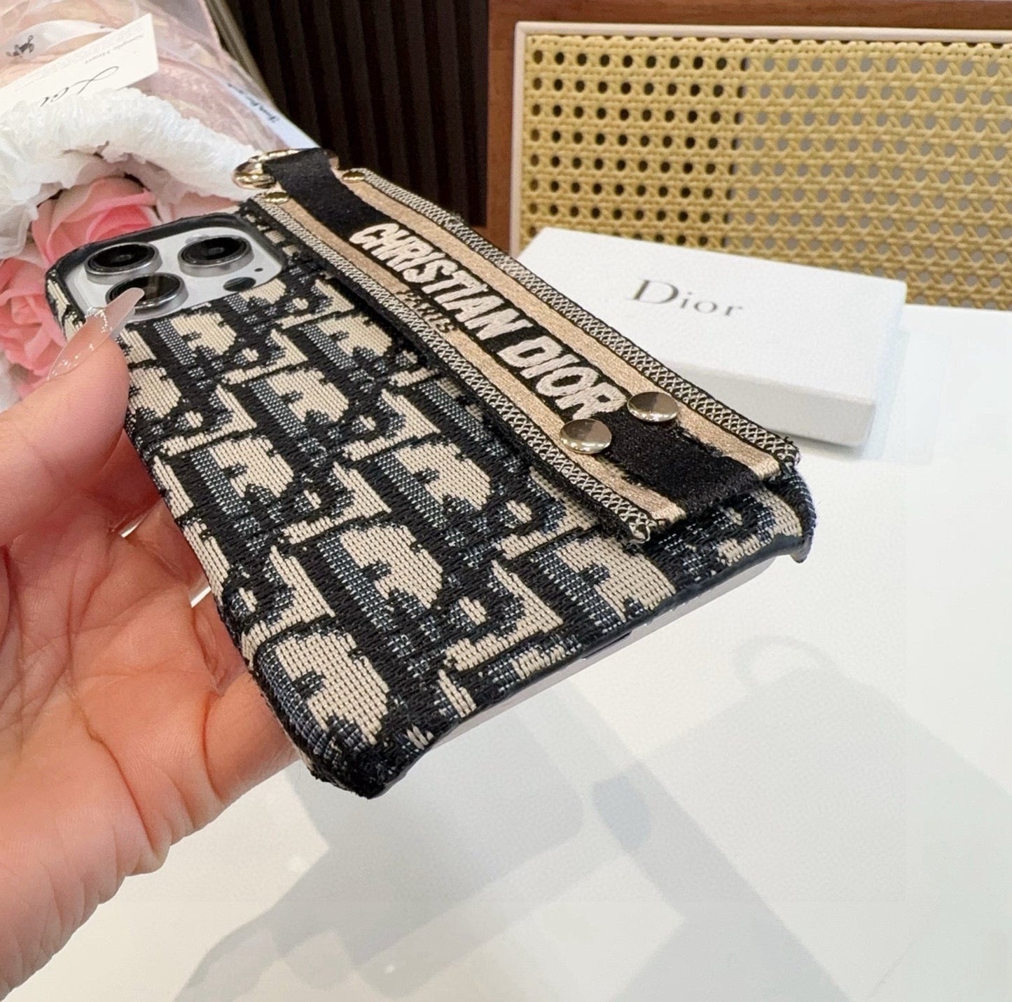Dior Embroidered Fabric Card Holder Phone Case