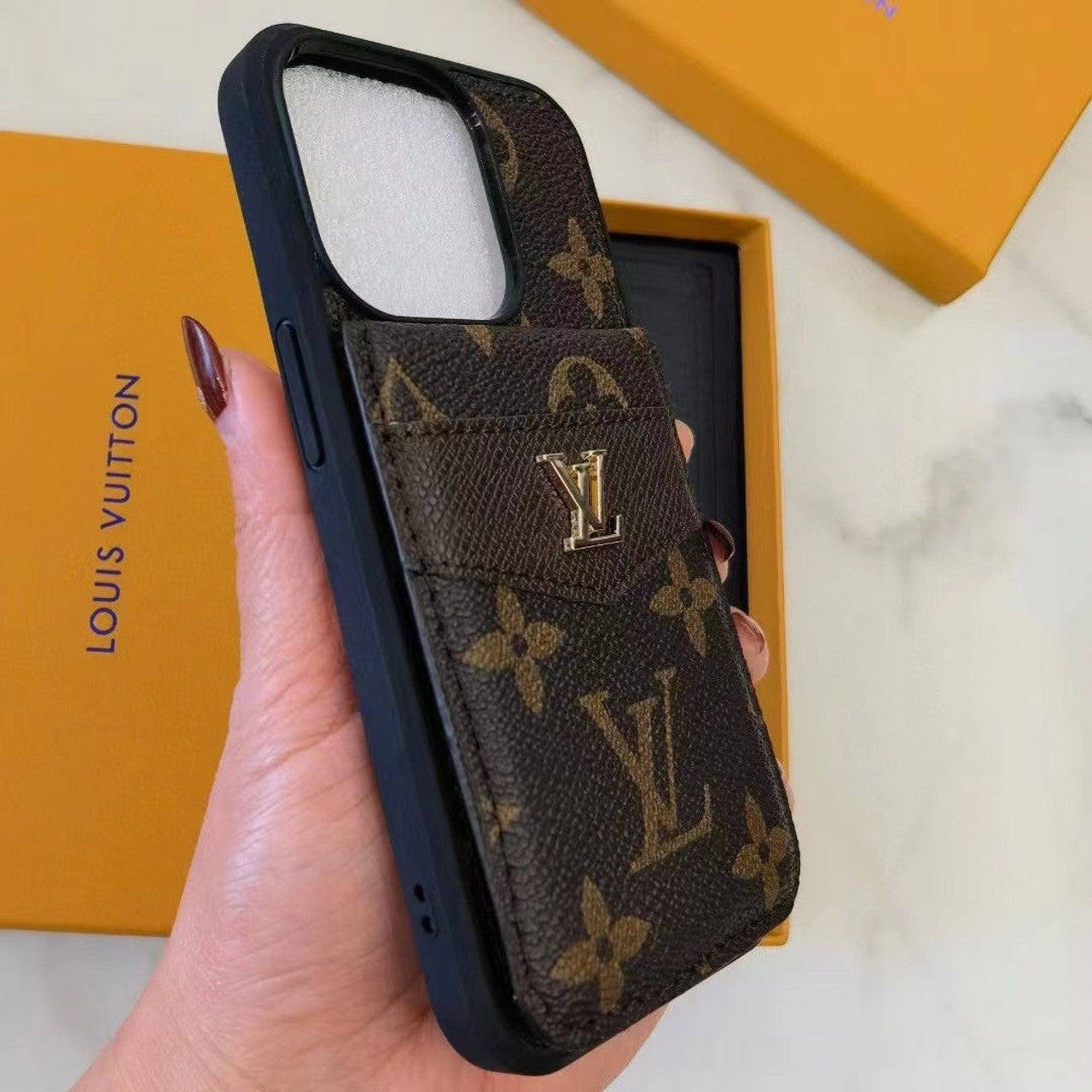 Luxury LV Monogram Wallet iPhone Case with Card Holder