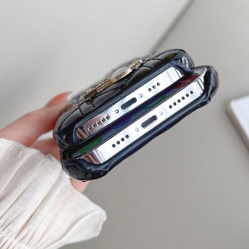 Luxury Black Monogram CD Leather iPhone Case