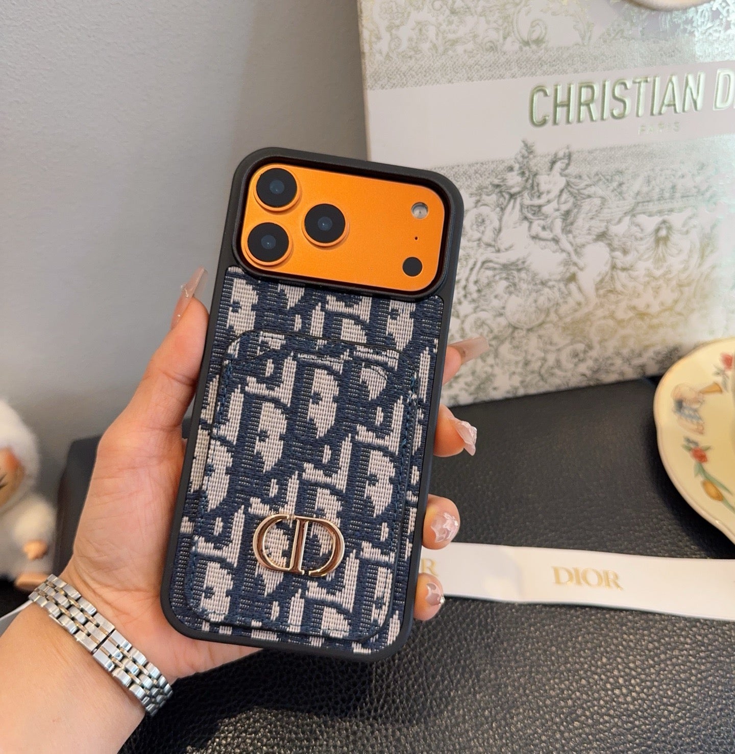 Dior Card Holder Fabric Full-Cover Phone Case