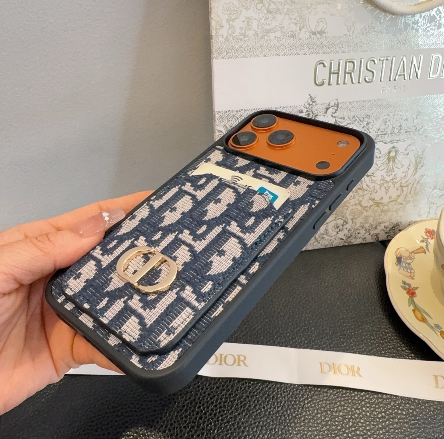Dior Card Holder Fabric Full-Cover Phone Case