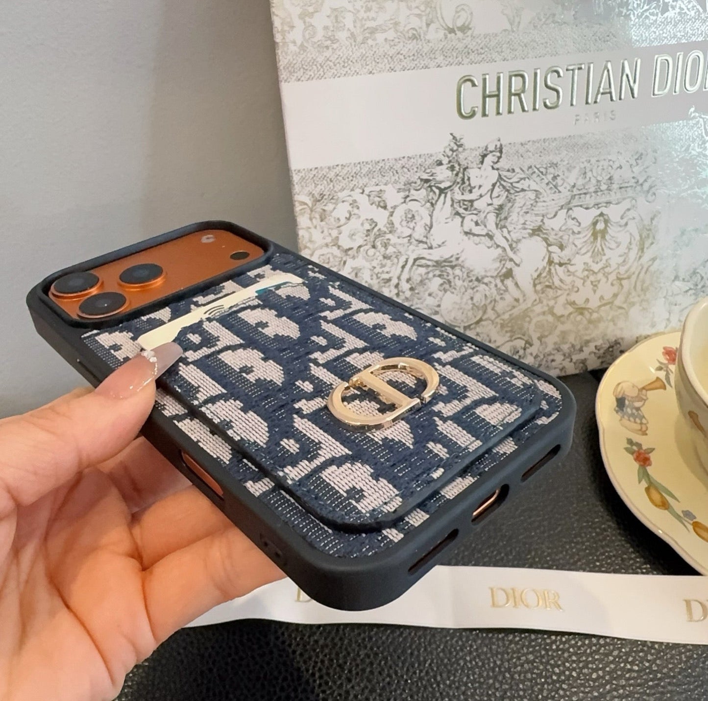 Dior Card Holder Fabric Full-Cover Phone Case