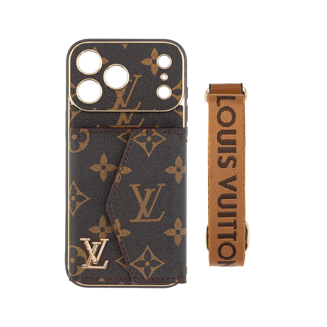 Monogram Leather L iPhone Wallet Case With Crossbody Strap