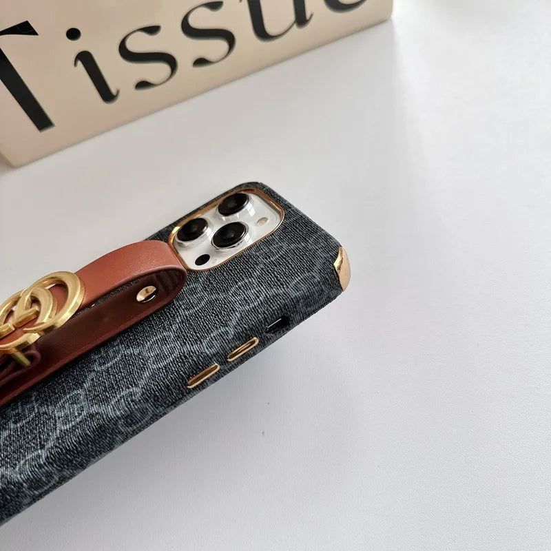 GG Luxurious Leather iPhone Case With Holder