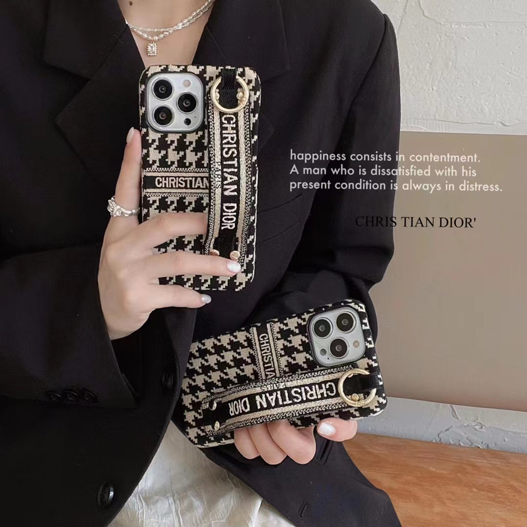 Luxury Textile CD Phone Case With Wrist Strap for iPhone